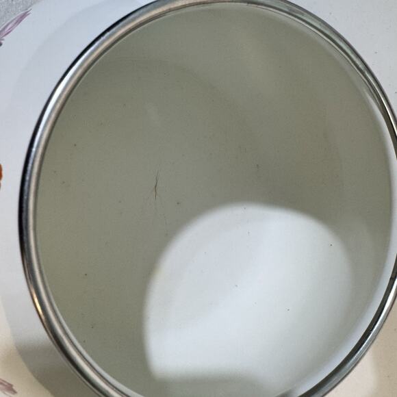 VTG Enamel White Stovetop Tea Pot Kettle Wood Handle Flowers Cottage Garden - Picture 8 of 8